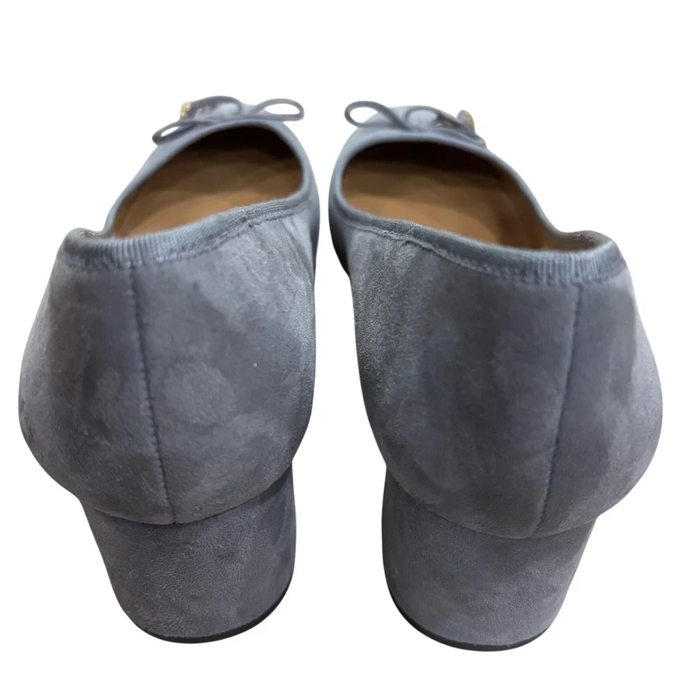 Tory Burch Laila Driver Pumps Gray Suede Gold Logo Block‎ Heel Round Toe sz 11